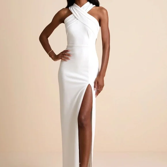 Lulu's White One-Shoulder Slit Maxi Dress - Picture 7 of 11